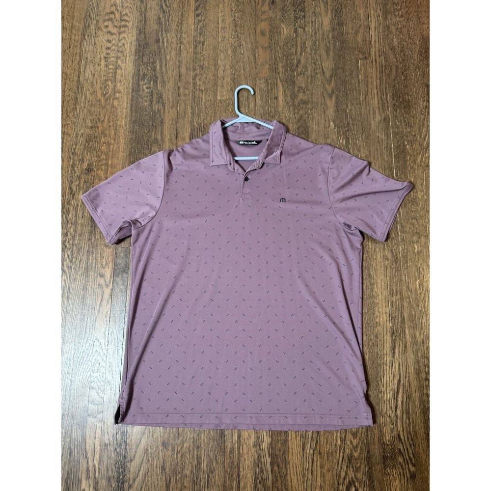 Travis Mathew Mens XXL Polo Shirt Mauve Purple Print Performance Golf